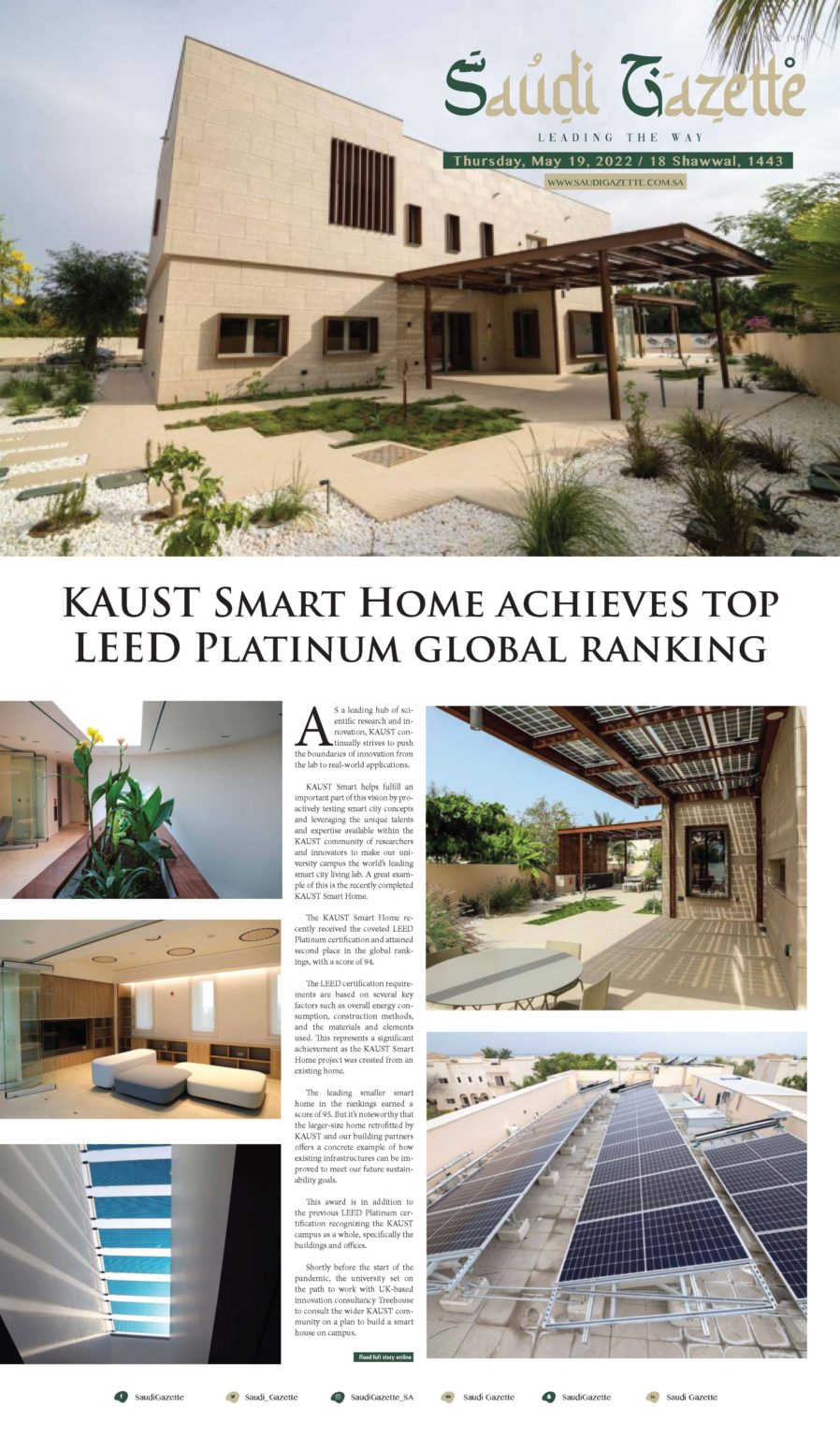 KAUST Smart Home achieves top LEED Platinum global ranking Baytur SA